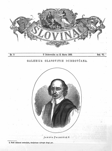 Slovinac : list za knjigu, umjetnost i obrtnost : 6,9(1883) / odgovorni urednik Vjekoslav Pretner.