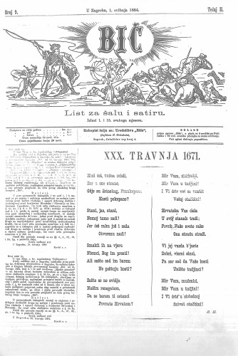 Bič : list za šalu i satiru : 2,9(1884) / [odgovorni urednik Gavro Grünhut].