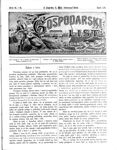 Gospodarski list : organ hrv.-slav. gospodarskoga družtva : 54,15-16(1906) / uredjuje u ime upravlj. odbora gospod. družtva Milan Krištof.