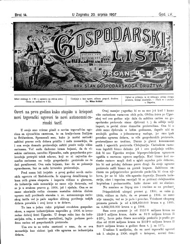 Gospodarski list : organ hrv.-slav. gospodarskoga družtva : 55,14(1907) / uredjuje u ime upravlj. odbora gospod. družtva Milan Krištof.