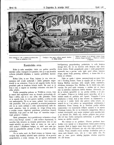 Gospodarski list : organ hrv.-slav. gospodarskoga družtva : 55,13(1907) / uredjuje u ime upravlj. odbora gospod. družtva Milan Krištof.