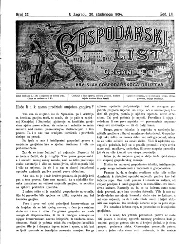 Gospodarski list : organ hrv. slav. gospodarskoga družtva : 52,22(1904) / uredjuje u ime upravlj. odbora gospod. družtva tajnik družtva Fran Kuralt.