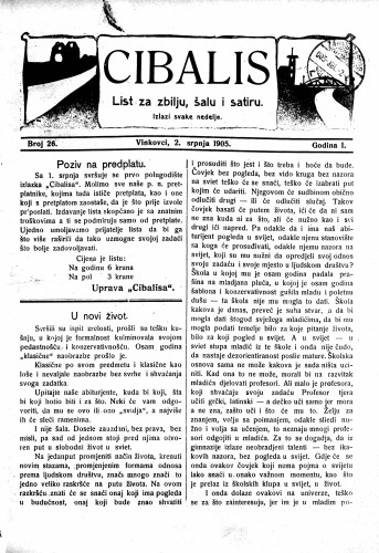 Cibalis : list za zbilju, šalu i satiru : 1,26(1905) / odgovorni urednik Anton Rott.