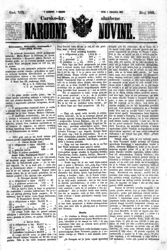 Carsko-kr. službene narodne novine : 19,280(1853) / učrednik Dr. Ljudevit Gaj.