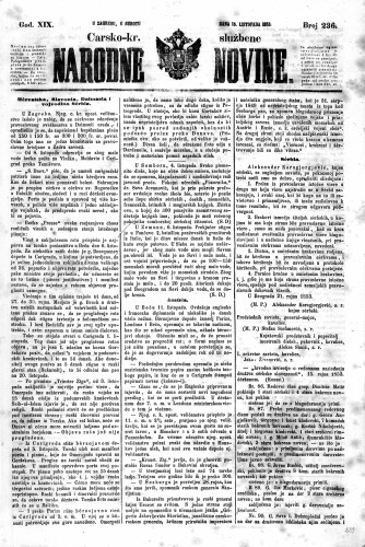 Carsko-kr. službene narodne novine : 19,236(1853) / učrednik Dr. Ljudevit Gaj.