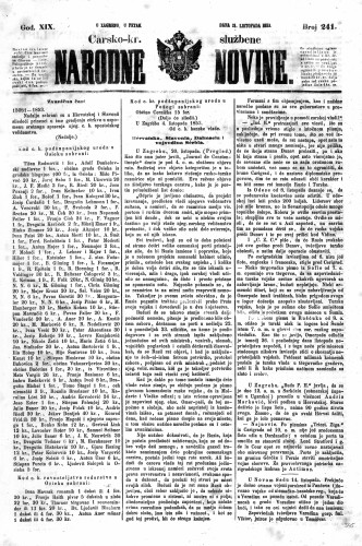 Carsko-kr. službene narodne novine : 19,241(1853) / učrednik Dr. Ljudevit Gaj.