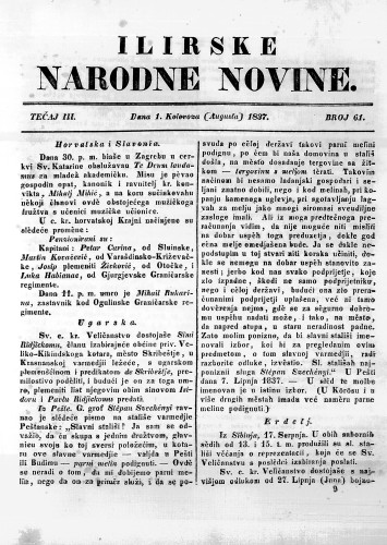 Ilirske narodne novine : 3,61(1837) / učrednik Ljudevit Gaj.