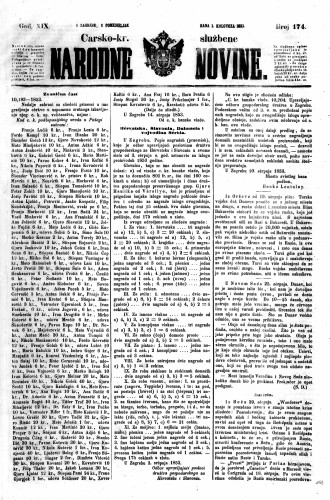Carsko-kr. službene narodne novine : 19,174(1853) / učrednik Dr. Ljudevit Gaj.
