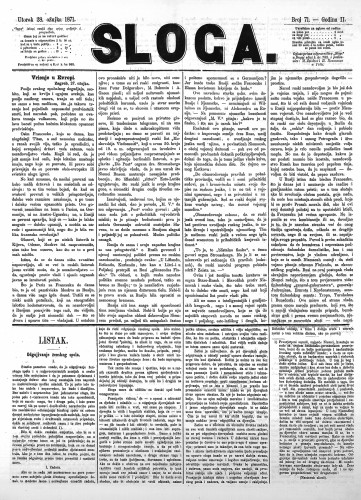 Sloga : 2,71(1871) / odgovorni urednik Stjepan Pavišić.