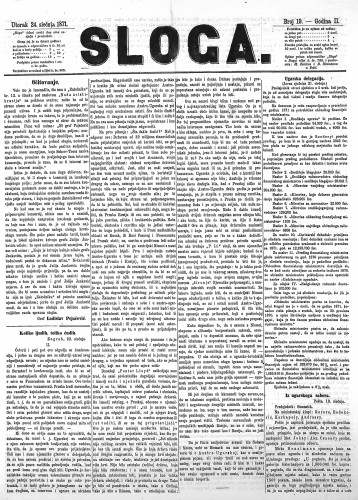 Sloga : 2,19(1871) / odgovorni urednik Stjepan Pavišić.