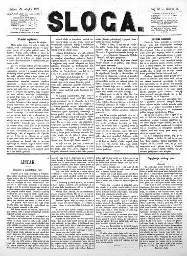 Sloga : 2,72(1871) / odgovorni urednik Stjepan Pavišić.