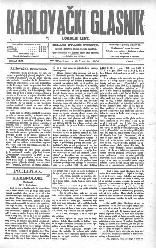 Karlovački glasnik : lokalni list : 3,23(1901) / odgovorni urednik Dragutin Hauptfeld.