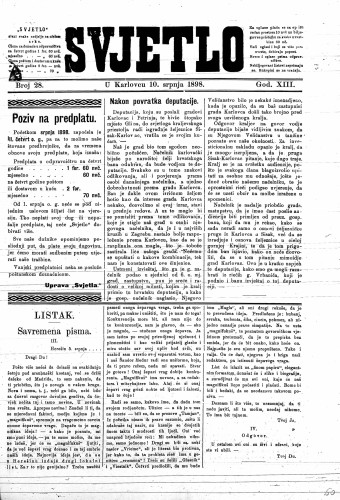 Svjetlo : 13,28(1898) / odgovorni urednik Dušan Lopašić.
