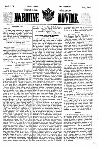 Carsko-kr. službene narodne novine : 19,204(1853) / učrednik Dr. Ljudevit Gaj.