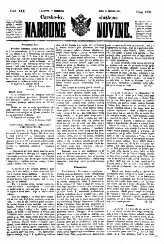 Carsko-kr. službene narodne novine : 19,165(1853) / učrednik Dr. Ljudevit Gaj.