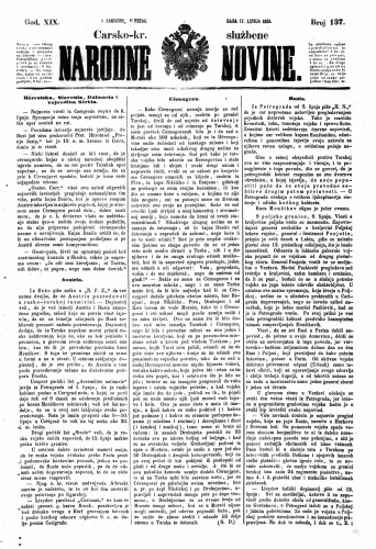 Carsko-kr. službene narodne novine : 19,137(1853) / učrednik Dr. Ljudevit Gaj.