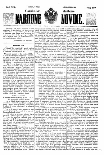 Carsko-kr. službene narodne novine : 19,109(1853) / učrednik Dr. Ljudevit Gaj.