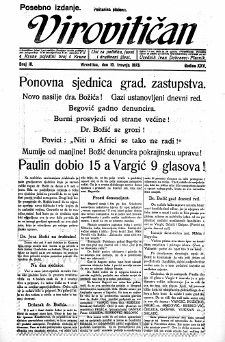 Virovitičan : list za politiku, javni i društveni život : 25,18(1923) / odgovorni urednik Ivan Dobravec-Plevnik.