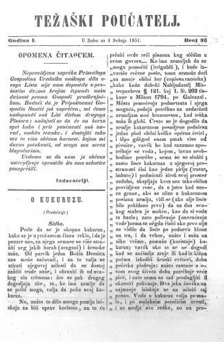 Težaški poučatelj. : 1,36(1851) / odgovorni urednik M. Santich.