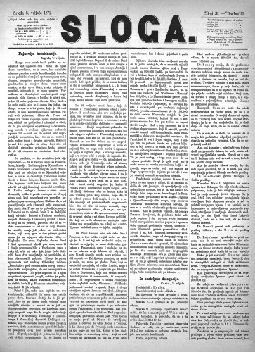 Sloga : 2,31(1871) / odgovorni urednik Stjepan Pavišić.