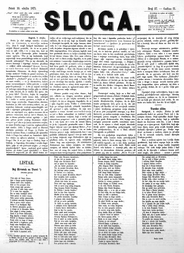 Sloga : 2,57(1871) / odgovorni urednik Stjepan Pavišić.