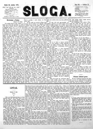 Sloga : 2,69(1871) / odgovorni urednik Stjepan Pavišić.