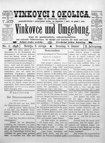 Vinkovce und Umgebung : Organ für gesellschaftliche, volkswirthschaftliche und culturelle Volksinteressen, für Handel und Gewerbe für Stadt und Land : 2,2(1898) / verantwortlicher Redakteur M. Hirschberger.