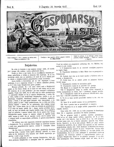 Gospodarski list : organ hrv.-slav. gospodarskoga družtva : 55,8(1907) / uredjuje u ime upravlj. odbora gospod. družtva Milan Krištof.