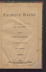 Ezopove basne : za mladež : sa dvadeset i dvije slike / prir. Ivan Filipović.