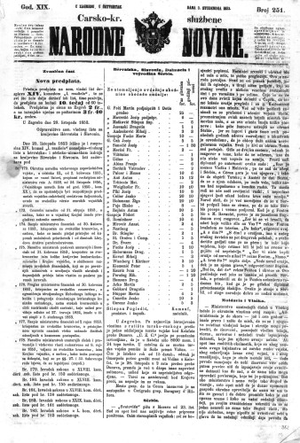 Carsko-kr. službene narodne novine : 19,251(1853) / učrednik Dr. Ljudevit Gaj.