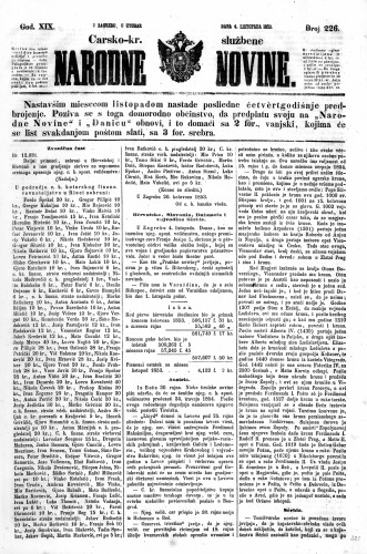 Carsko-kr. službene narodne novine : 19,226(1853) / učrednik Dr. Ljudevit Gaj.