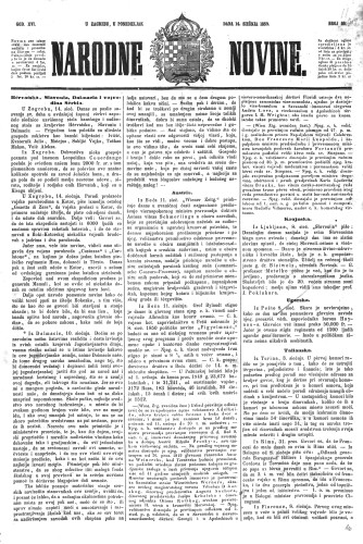 Narodne novine : 16,11(1850) / učrednik Ljudevit Gaj.