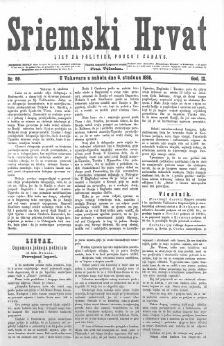 Sriemski Hrvat : list za politiku, pouku i zabavu : 9,89(1886) / odgovorni urednik Fran Večerina.