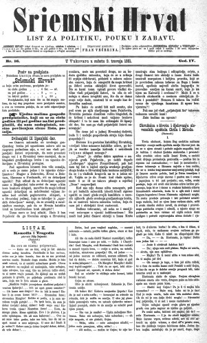 Sriemski Hrvat : list za politiku, pouku i zabavu : 4,16(1881) / odgovorni urednik Fran Večerina.