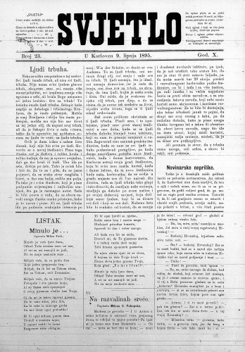 Svjetlo : 10,23(1895) / odgovorni urednik Dušan Lopašić.