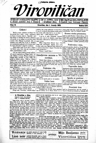 Virovitičan : list za politiku, javni i društveni život : 25,16(1923) / odgovorni urednik Ivan Dobravec-Plevnik.