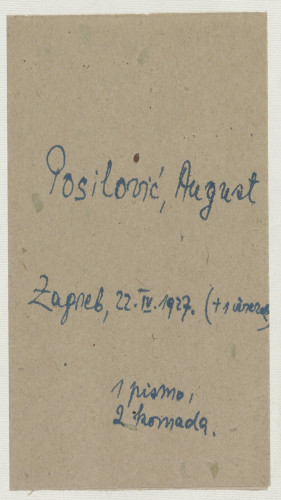 Pismo Augusta Posilovića Ivanu Kostrenčiću : Zagreb, 22. IV. 1927. 