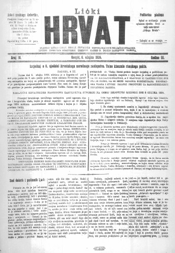 Lički Hrvat : 3,10(1924) : glasilo ličko-krbav. : organ Hrvatske republikanske seljačke stranke / odgovorni urednik: Marko D. Došen.
