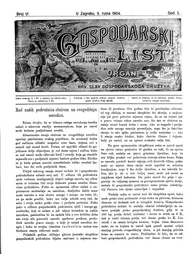 Gospodarski list : organ hrv. slav. gospodarskoga družtva : 52,17(1904) / uredjuje u ime upravlj. odbora gospod. družtva tajnik družtva Fran Kuralt.