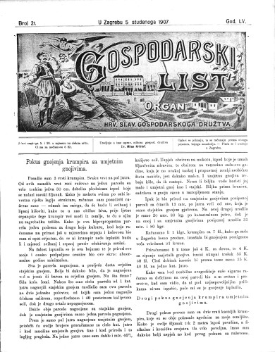 Gospodarski list : organ hrv.-slav. gospodarskoga družtva : 55,21(1907) / uredjuje u ime upravlj. odbora gospod. družtva Milan Krištof.