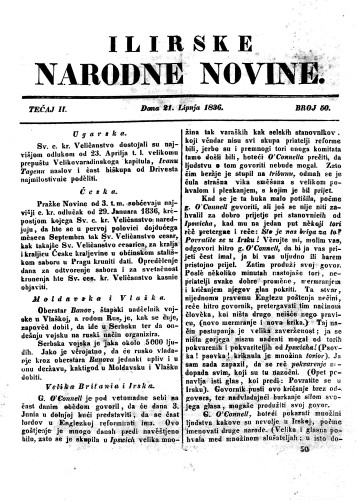 Ilirske narodne novine : 2,50(1836) / redaktor Ljudevit Gay.