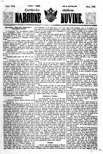 Carsko-kr. službene narodne novine : 19,182(1853) / učrednik Dr. Ljudevit Gaj.