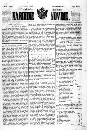 Carsko-kr. službene narodne novine : 19,276(1853) / učrednik Dr. Ljudevit Gaj.