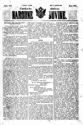Carsko-kr. službene narodne novine : 19,235(1853) / učrednik Dr. Ljudevit Gaj.