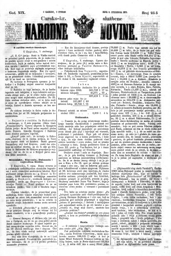 Carsko-kr. službene narodne novine : 19,255(1853) / učrednik Dr. Ljudevit Gaj.