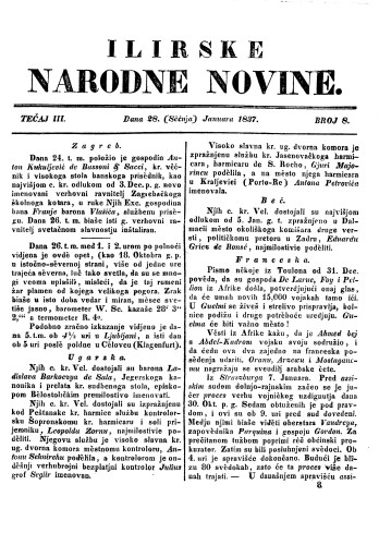 Ilirske narodne novine : 3,8(1837) / učrednik Ljudevit Gaj.