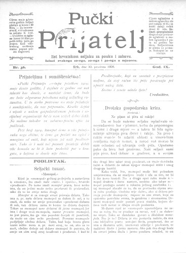 Pučki prijatelj : list hrvatskom seljaku za pouku i zabavu : 9,36(1908) / urednik Josip Palčić.