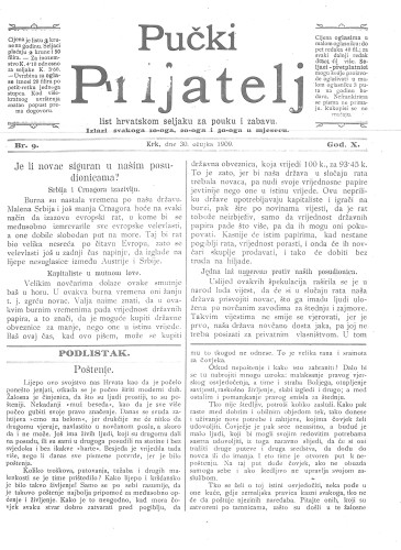 Pučki prijatelj : list hrvatskom seljaku za pouku i zabavu : 10,9(1909) / za uredništvo odgovara Miho Brusić.