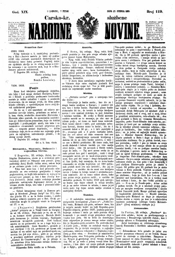 Carsko-kr. službene narodne novine : 19,119(1853) / učrednik Dr. Ljudevit Gaj.