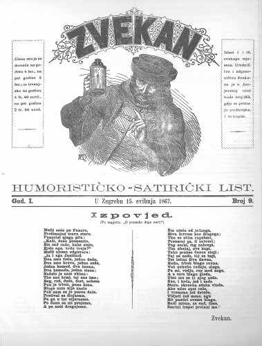 Zvekan : humorističko-satirički list : 1,9(1867) / [odgovorni urednik Marko Manasteriotti].